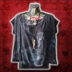 All Saints Hatsukoi Pina T-Shirt, Black Size Small, Monochromatic Marble Design